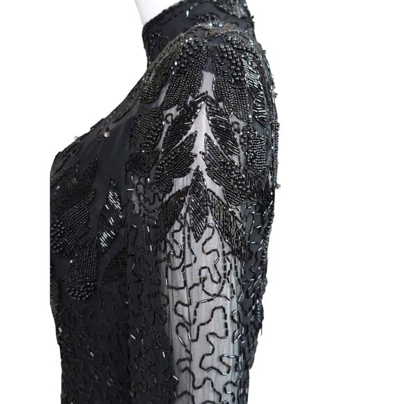 Vtg Oleg Cassini Silk Beaded Dress 8 Whimsigoth Fairy Grunge Glam Old Hollywood - Picture 6 of 9